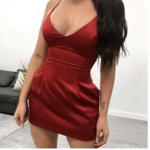 Selena Satin Dress (Burgundy) with pockets!!